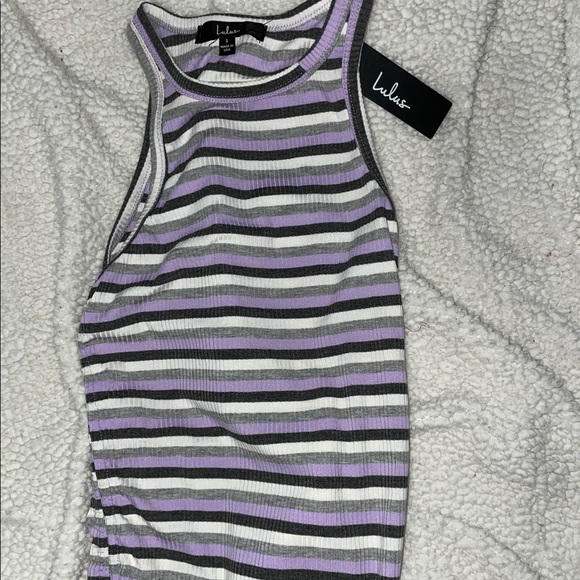 NWT Lulus Sophisticated Pick Grey Striped Drawstring Ruched Mini Dress Size S - Picture 3 of 8